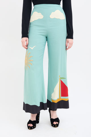 Moschino Couture Light Blue 
Multi Embroidered Trouser