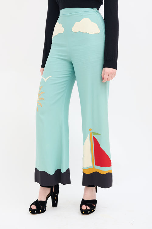 Moschino Couture Light Blue 
Multi Embroidered Trouser