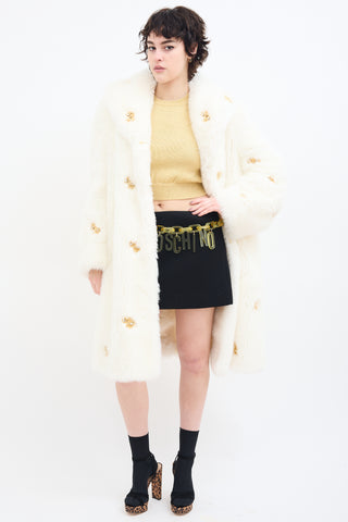 Moschino Couture White Faux Fur Embellished Coat