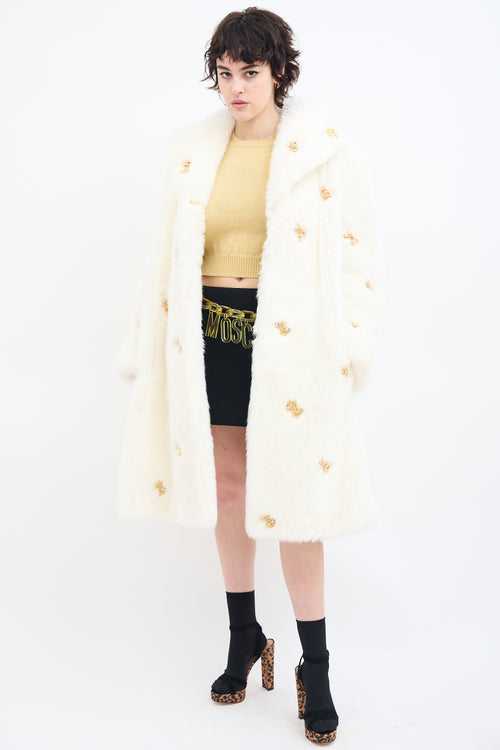 Moschino Couture White Faux Fur Embellished Coat