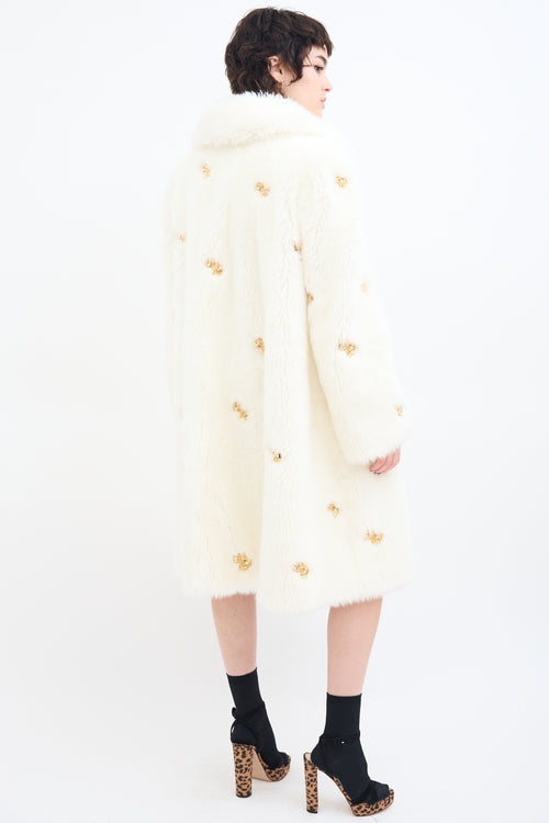 Moschino Couture White Faux Fur Embellished Coat