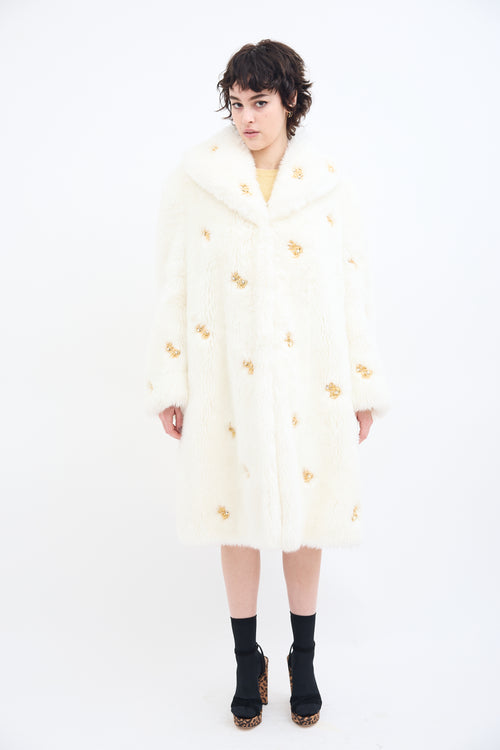 Moschino Couture White Faux Fur Embellished Coat