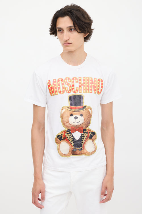 Moschino Couture White 
Multicolour Circus Teddy Graphic  T-Shirt