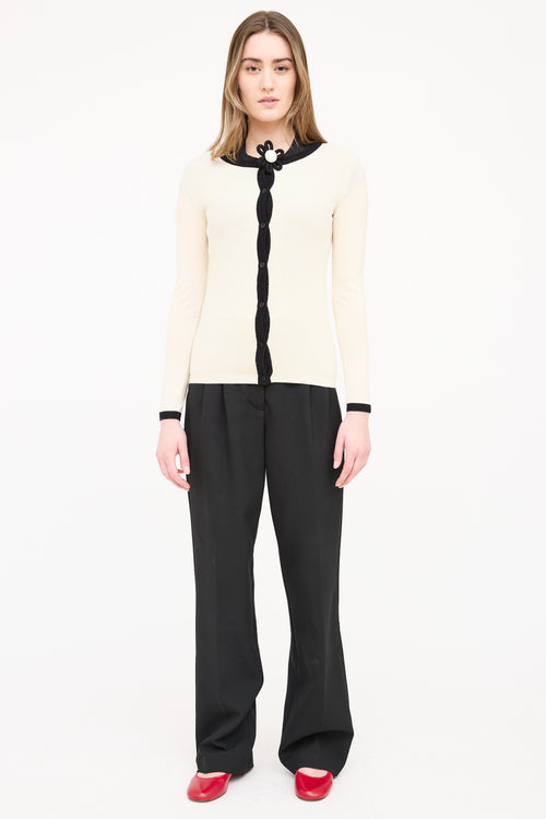 Moschino Wool Floral Brooch Cardigan