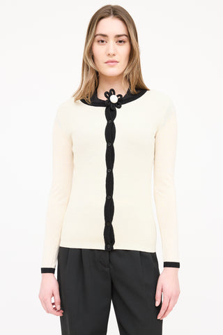 Moschino Wool Floral Brooch Cardigan