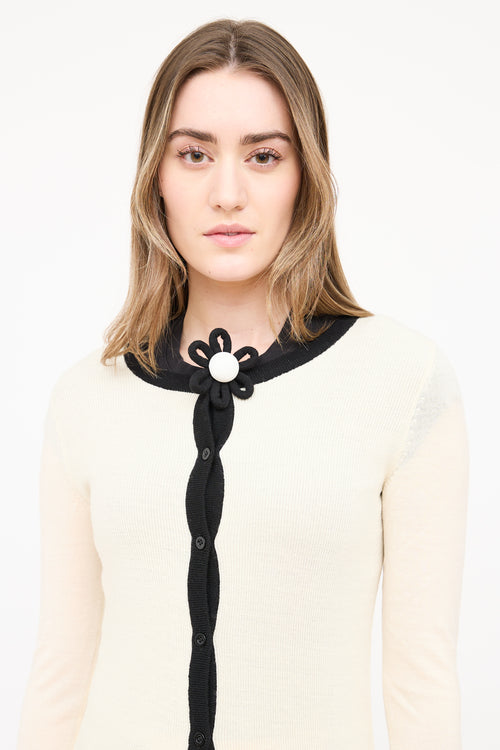 Moschino Wool Floral Brooch Cardigan