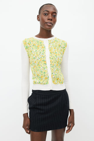 Moschino Cream 
Yellow Silk Lemon Print Cardigan