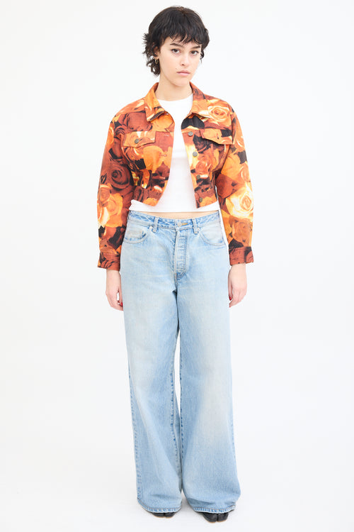 Moschino Jeans Orange 
Black Floral Denim Jacket