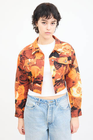 Moschino Jeans Orange 
Black Floral Denim Jacket