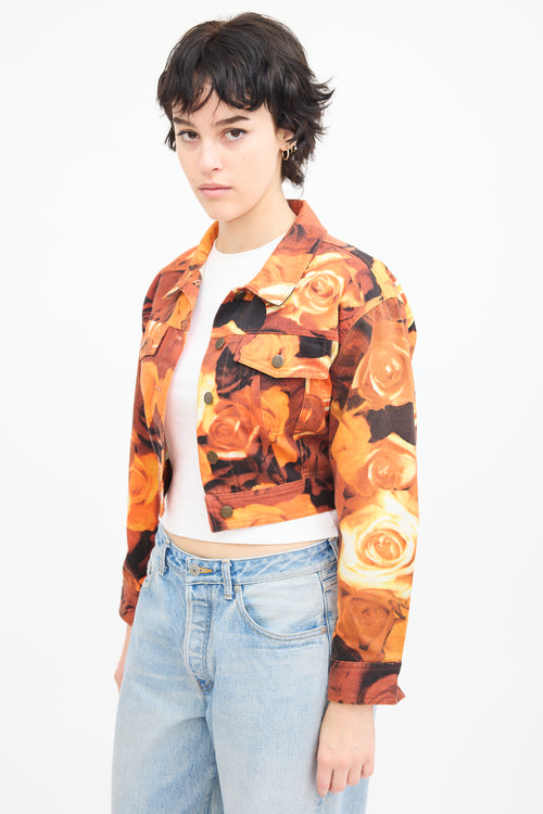 Moschino Jeans Orange 
Black Floral Denim Jacket