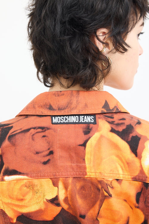 Moschino Jeans Orange 
Black Floral Denim Jacket