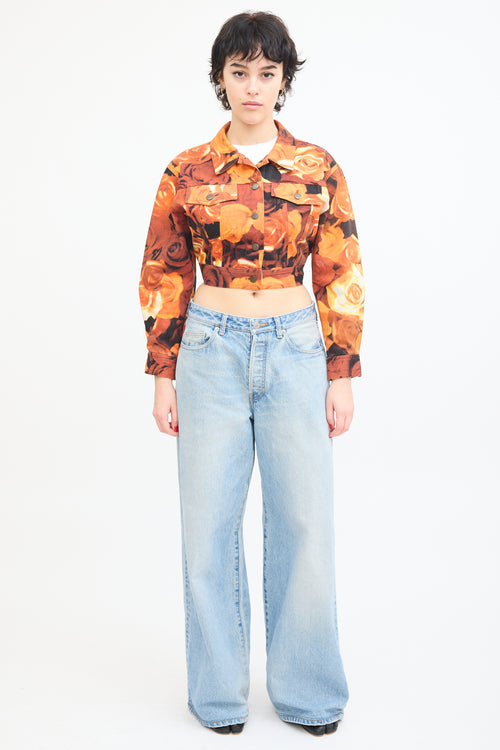 Moschino Jeans Orange 
Black Floral Denim Jacket