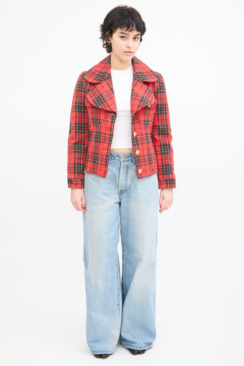 Moschino Jeans Red 
Multi Tartan  Jacket