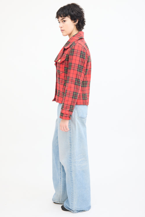 Moschino Jeans Red 
Multi Tartan  Jacket