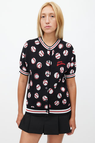 Moschino Love Black 
Multi Baseball Short Sleeve Sweater