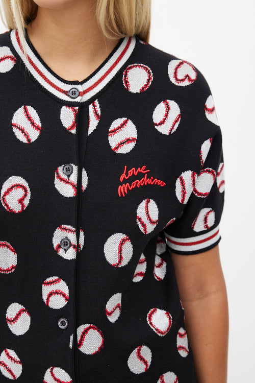 Moschino Love Black 
Multi Baseball Short Sleeve Sweater