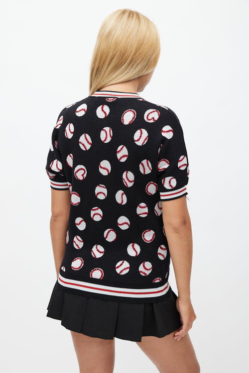 Moschino Love Black 
Multi Baseball Short Sleeve Sweater