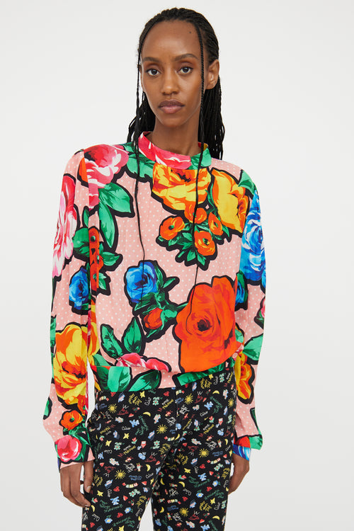 Moschino Pink Multi Floral Long Sleeve Blouse