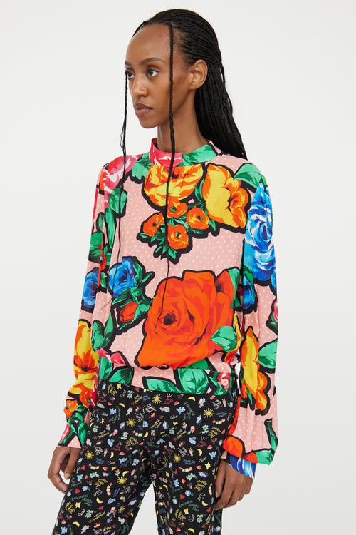 Moschino Pink Multi Floral Long Sleeve Blouse