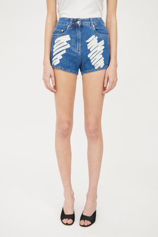 Moschino Medium Wash Scribble Denim Shorts