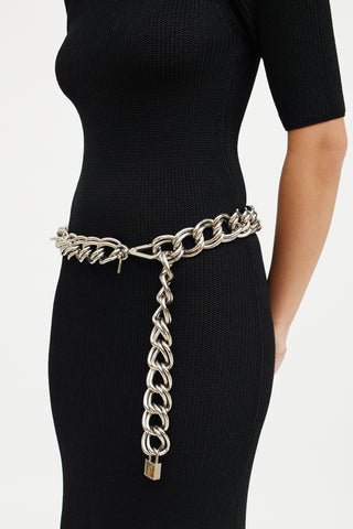 Moschino Silver Chain Link Padlock Belt