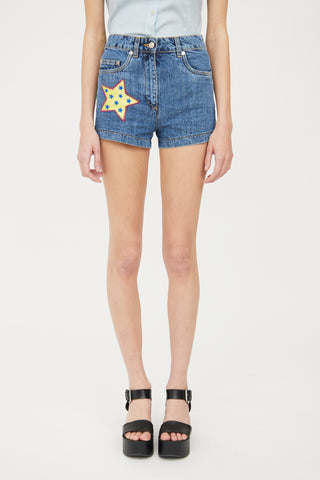 Moschino Medium Wash Denim Patchwork Short