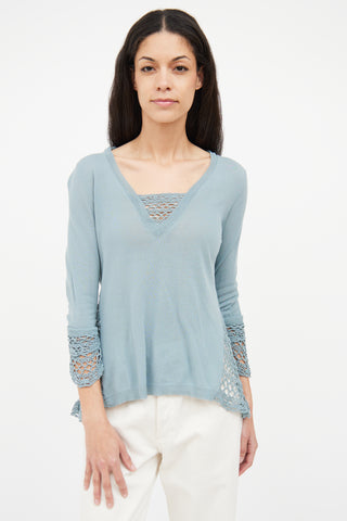 Moschino Blue Crochet Panel Knit Top