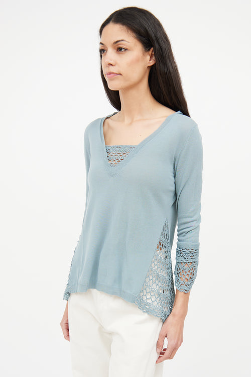 Moschino Blue Crochet Panel Knit Top