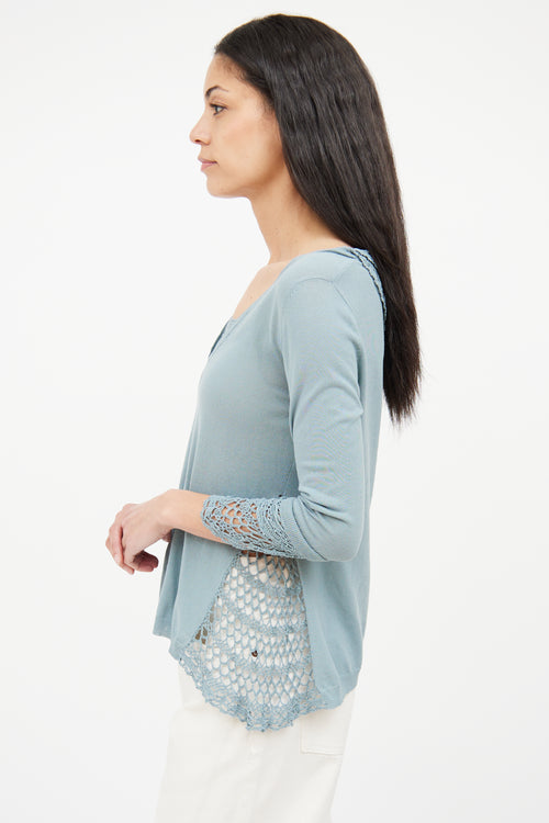 Moschino Blue Crochet Panel Knit Top