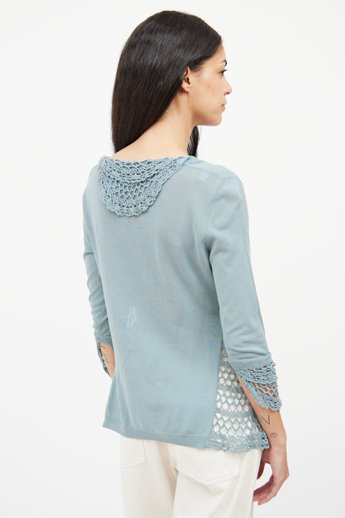 Moschino Blue Crochet Panel Knit Top