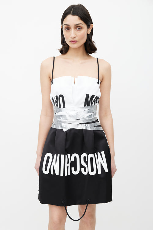 Moschino Couture FW17 Black 
White Logo Mini Dress