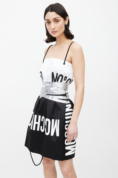 Moschino Couture FW17 Black 
White Logo Mini Dress