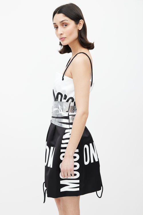 Moschino Couture FW17 Black 
White Logo Mini Dress