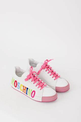 Moschino White 
Multicolour Logo Low Top Sneaker