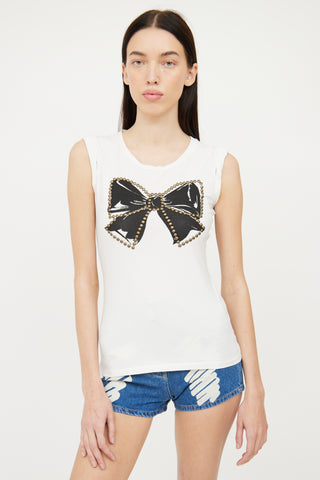 Moschino White 
Black Studded Bow Top