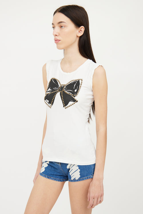 Moschino White 
Black Studded Bow Top