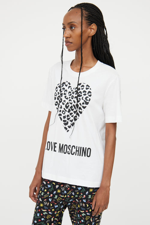 Moschino White Leopard Heart T-Shirt