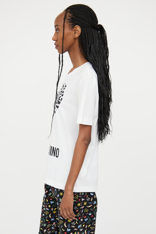 Moschino White Leopard Heart T-Shirt