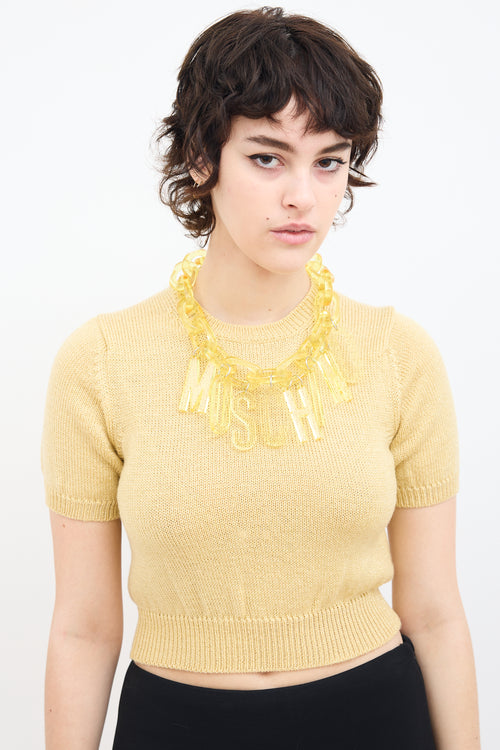 Moschino Yellow Acrylic Logo Chain Necklace