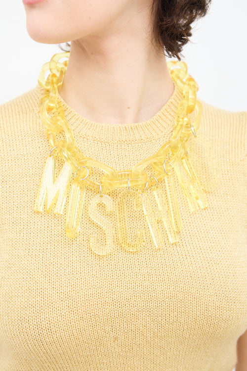 Moschino Yellow Acrylic Logo Chain Necklace