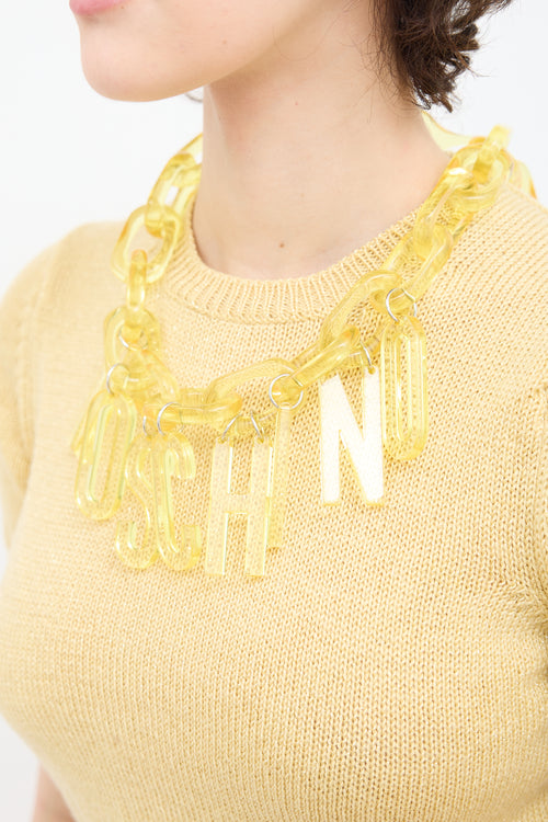 Moschino Yellow Acrylic Logo Chain Necklace