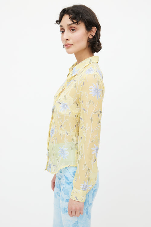 Moschino Yellow 
Blue Floral Sheer Shirt