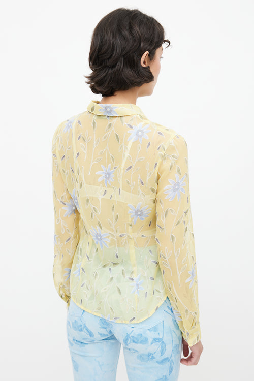 Moschino Yellow 
Blue Floral Sheer Shirt