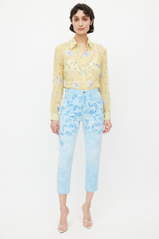 Moschino Yellow 
Blue Floral Sheer Shirt