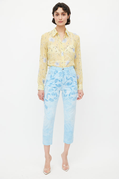 Moschino Yellow 
Blue Floral Sheer Shirt