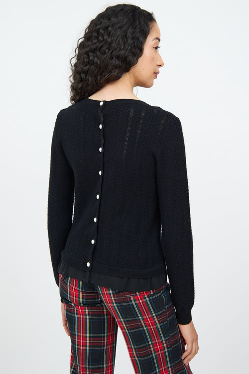 Moschino Black Knit Pearl Button Top