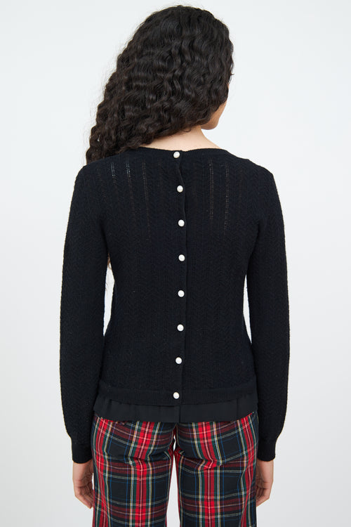 Moschino Black Knit Pearl Button Top