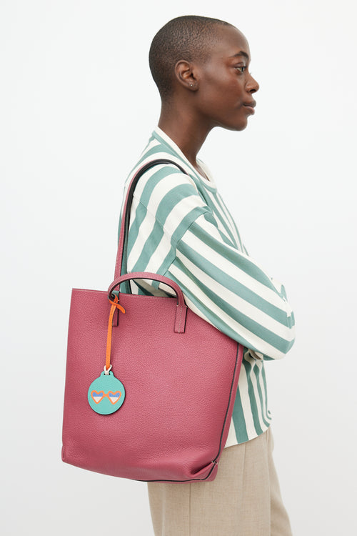 Moynat Green 
Pink Reversible Leather Tote