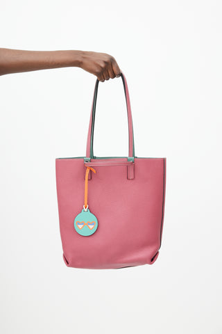 Moynat Green 
Pink Reversible Leather Tote