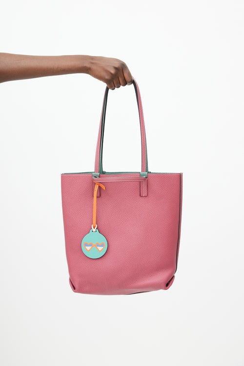 Moynat Green 
Pink Reversible Leather Tote